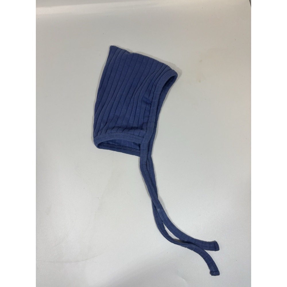 Kate Quinn Bonnet 3-6 Months Baby Ties Blue Ribbed Organic Cotton